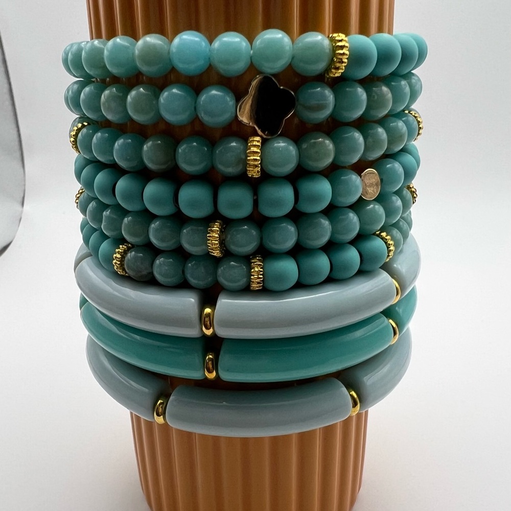 Boho Chic Teal Stackable Bead Bracelet Set - Styl… - image 8